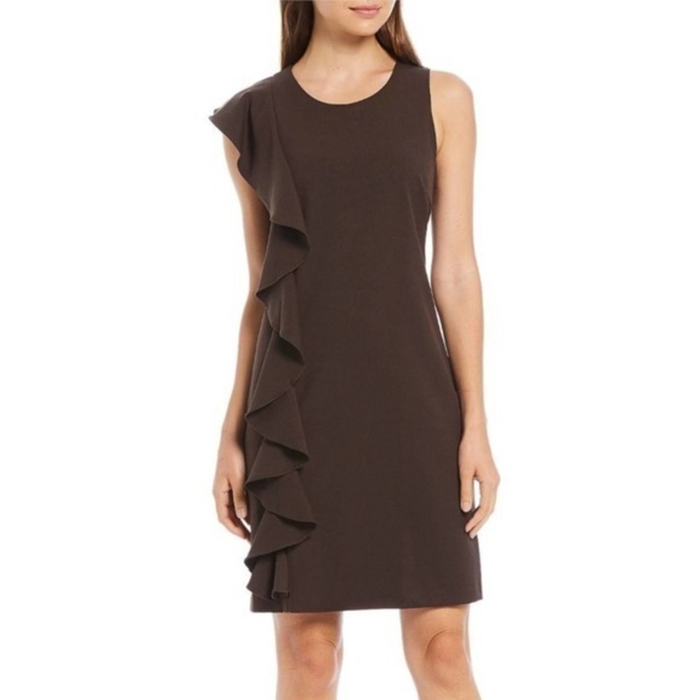 JB by JULIE BROWN Reina Brown Stretch Side Ruffle Dress